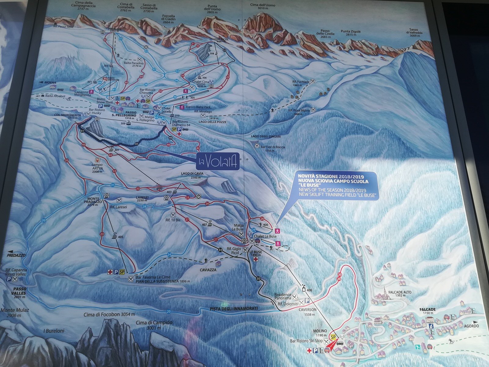 Mapa sjezdovek směrem do Falcade